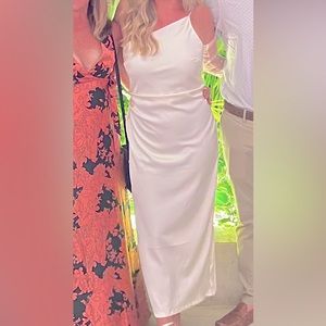 White satin one shoulder dress